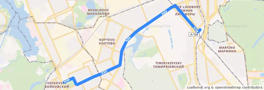 Mapa del recorrido Автобус 204: Метро "Войковская" => Метро "Петровско-Разумовская" de la línea  en Северный административный округ.