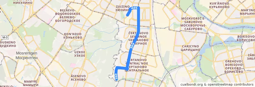 Mapa del recorrido Автобус 222: 16-й микрорайон Чертанова => Большая Юшуньская улица de la línea  en Москва.