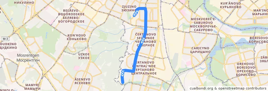 Mapa del recorrido Автобус 222: Большая Юшуньская улица => 16-й микрорайон Чертанова de la línea  en モスクワ.