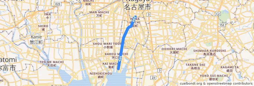 Mapa del recorrido 名古屋市営名港線 de la línea  en 名古屋市.