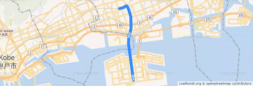 Mapa del recorrido 六甲ライナー de la línea  en 東灘区.