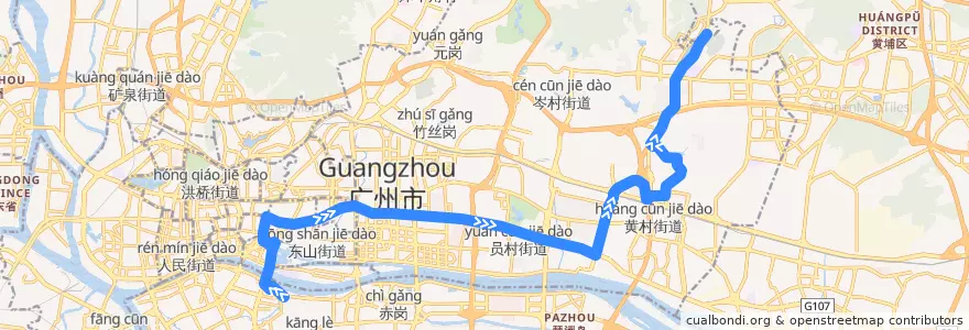 Mapa del recorrido 548路[珠江泳场总站-大观路北(大观湿地公园)总站] de la línea  en Гуанчжоу.