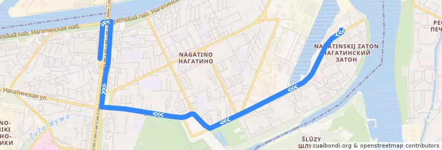 Mapa del recorrido Автобус 670к: Нагатинский затон => Метромост de la línea  en район Нагатинский Затон.