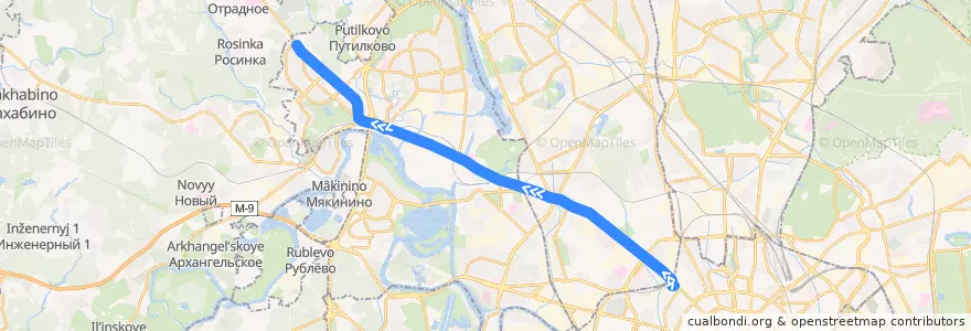 Mapa del recorrido Автобус 904к: Тверская Застава => 4-й микрорайон Митина de la línea  en Moskou.