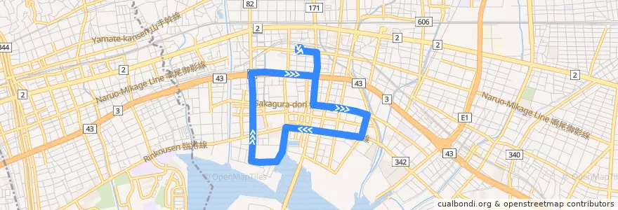 Mapa del recorrido 西宮浜手線 de la línea  en 西宮市.