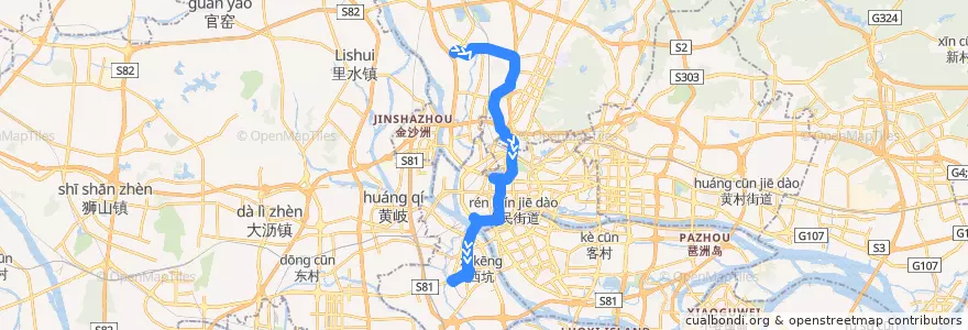 Mapa del recorrido 556路[石井(庆丰纺织服装城)总站-芳村客运站总站] de la línea  en Guangzhou City.