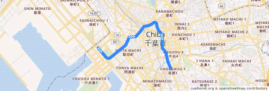 Mapa del recorrido 千葉都市モノレール1号線 de la línea  en 中央区.