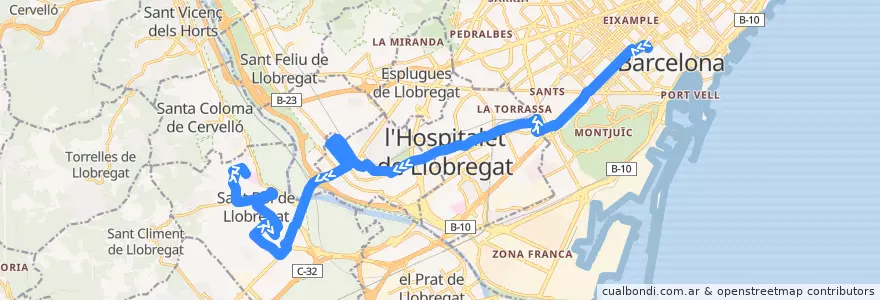 Mapa del recorrido N13 Barcelona (Pl. Catalunya) => St. Boi de Llobregat (Ciutat Cooperativa) de la línea  en Barcelona.