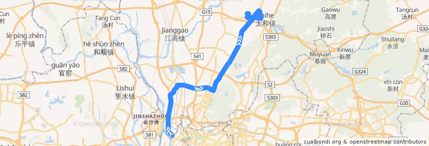 Mapa del recorrido 563路[罗冲围总站-太和(民营科技园)总站] de la línea  en 白云区.