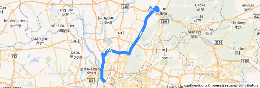 Mapa del recorrido 563路[太和(民营科技园)总站-罗冲围总站] de la línea  en 白云区.