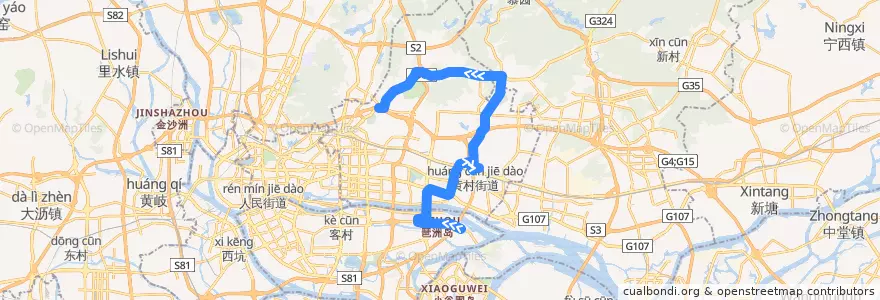 Mapa del recorrido 564路(黄埔村总站-天河客运站总站) de la línea  en Гуанчжоу.