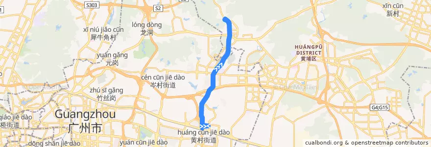 Mapa del recorrido 564A路(奥林匹克体育中心总站-联和墟总站) de la línea  en Гуанчжоу.