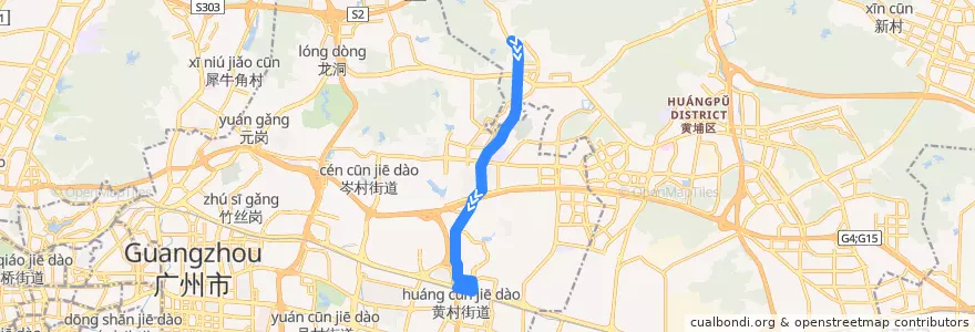 Mapa del recorrido 564A路(联和墟总站-奥林匹克体育中心总站) de la línea  en Гуанчжоу.