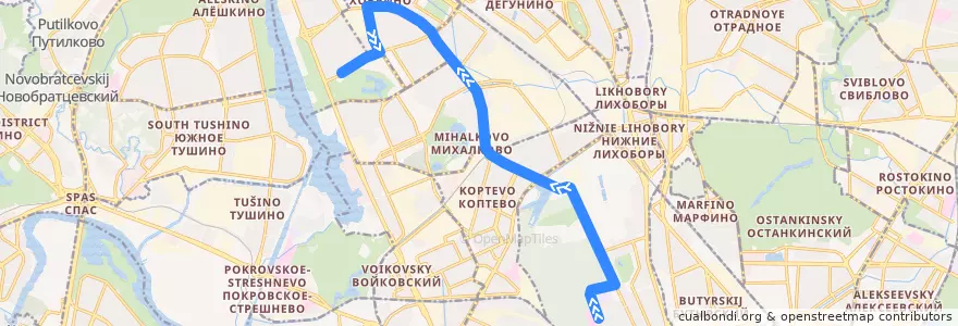 Mapa del recorrido Автобус 801: 50-я городская больница => Метро "Речной вокзал" de la línea  en Nördlicher Verwaltungsbezirk.