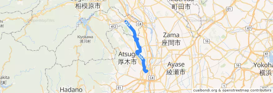 Mapa del recorrido 厚木66系統 de la línea  en Prefectura de Kanagawa.