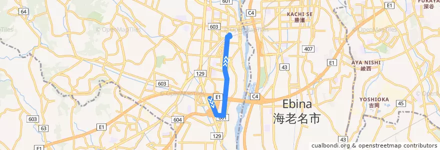 Mapa del recorrido 厚105 急行 厚木バスセンター行き de la línea  en 厚木市.