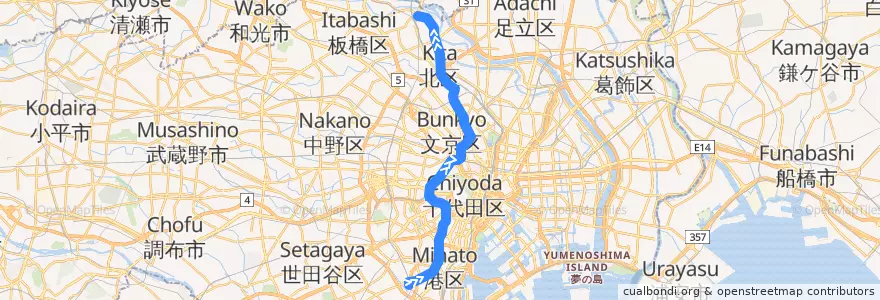 Mapa del recorrido 東京メトロ南北線 : 目黒→ 赤羽岩淵 de la línea  en Tóquio.