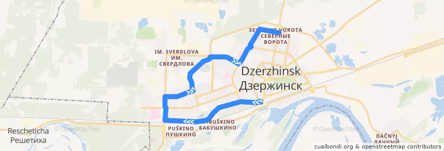 Mapa del recorrido Автобус №24 (Вокзал - Северные ворота) de la línea  en Dzerzhinsk.