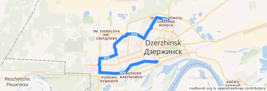 Mapa del recorrido Автобус №24 (Северные ворота - вокзал) de la línea  en Dzerzhinsk.