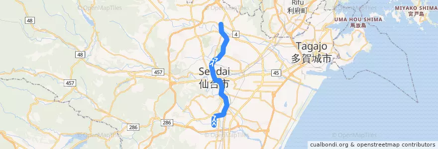 Mapa del recorrido 仙台市地下鉄南北線 de la línea  en Sendai.