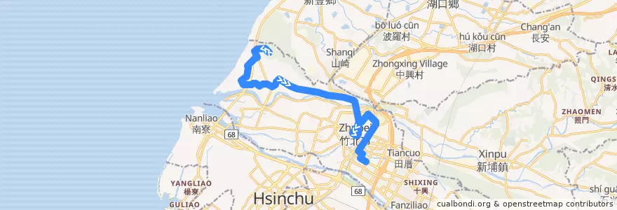 Mapa del recorrido 62 蓮花寺→家樂福 de la línea  en Zhubei City.