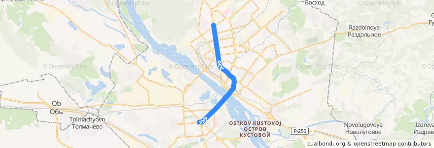 Mapa del recorrido Ленинская линия: Площадь Маркса → Заельцовская de la línea  en городской округ Новосибирск.
