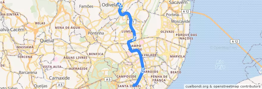 Mapa del recorrido Linha Amarela: Odivelas → Rato de la línea  en Lisbona.
