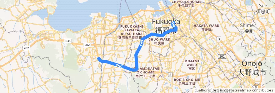 Mapa del recorrido 福岡市地下鉄七隈線 de la línea  en Fukuoka.
