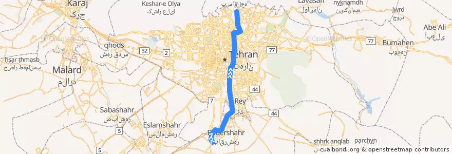 Mapa del recorrido خط ١ de la línea  en Teherán.