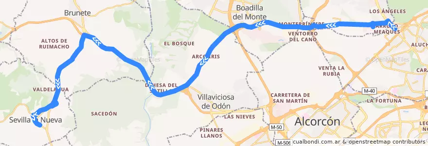 Mapa del recorrido Línea 532: Madrid (Colonia Jardín) - Sevilla La Nueva de la línea  en Comunidade de Madrid.