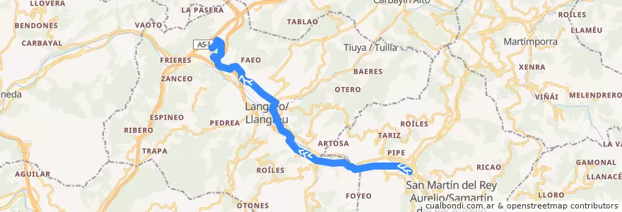 Mapa del recorrido Llaviana - Riañu de la línea  en Asturien.
