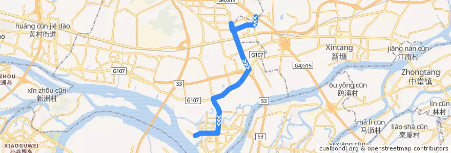 Mapa del recorrido 572路(埔南路总站-西基总站) de la línea  en 黄埔区.