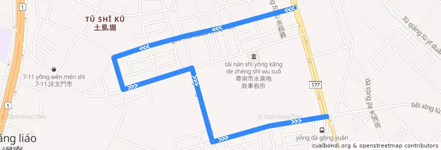 Mapa del recorrido 紅10(繞駛網寮里_返程) de la línea  en Yongkang.