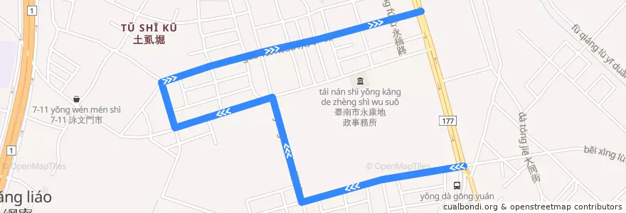 Mapa del recorrido 紅10(繞駛網寮里_往程) de la línea  en 永康區.