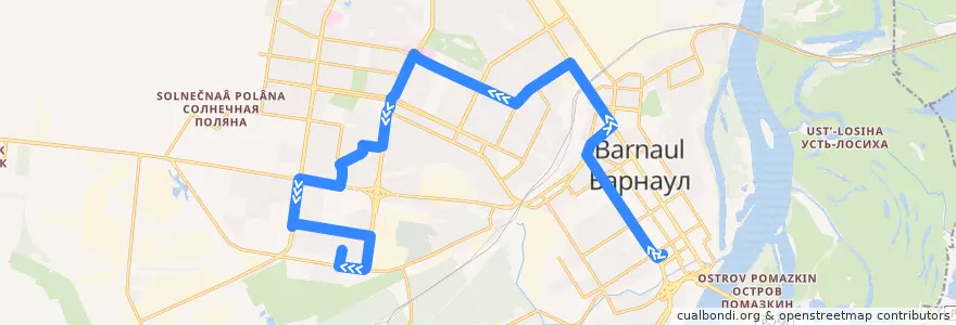 Mapa del recorrido Автобус №17: пл. Спартака — ул. Лазурная de la línea  en городской округ Барнаул.