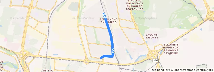 Mapa del recorrido Автобус 256: Станция Бирюлёво-Товарная => Бирюлёво-Западное de la línea  en Москва.