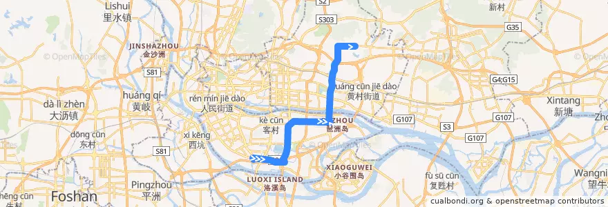 Mapa del recorrido 582路(海珠客运站总站-凌塘村总站) de la línea  en Гуанчжоу.