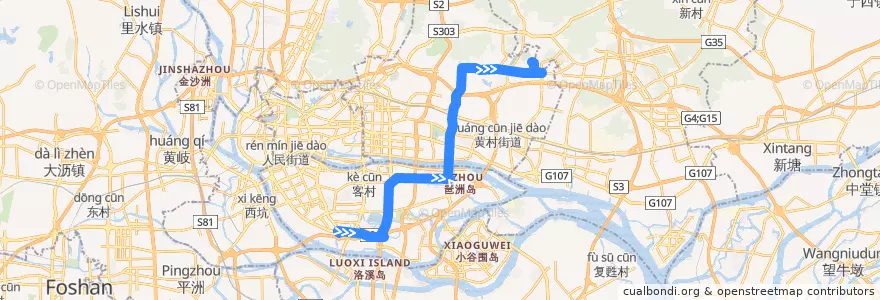 Mapa del recorrido 582班车(海珠客运站总站-起云路总站) de la línea  en 广州市.
