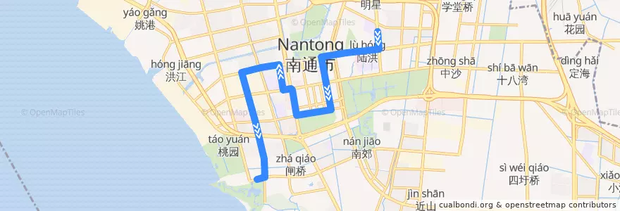 Mapa del recorrido 34路: 民心花园 => 园博园回车场 de la línea  en 崇川区.