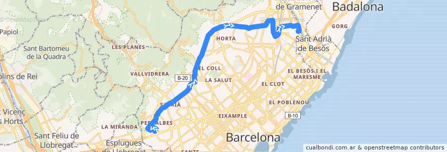 Mapa del recorrido H4 Zona Universitària => Bon Pastor de la línea  en Barcelone.