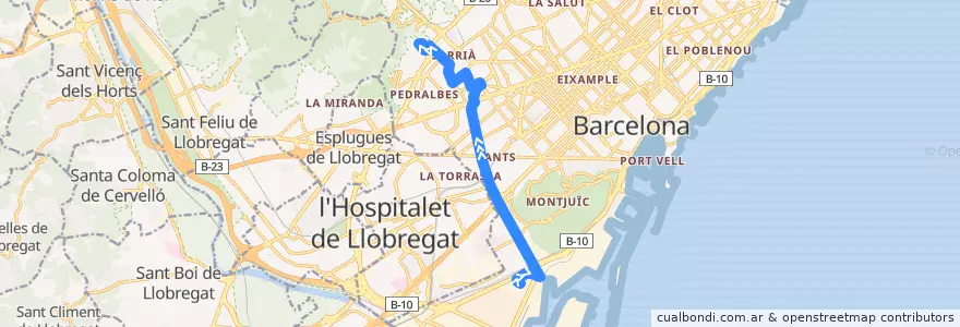 Mapa del recorrido V3: Zona Franca => Can Caralleu de la línea  en Barcelona.