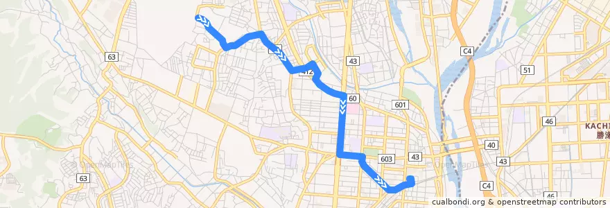 Mapa del recorrido 厚木97系統 de la línea  en 厚木市.