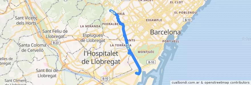 Mapa del recorrido V3: Can Caralleu => Zona Franca de la línea  en Barcelone.