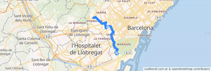 Mapa del recorrido V5: Mare de Déu de Port => Pedralbes de la línea  en Barcelone.