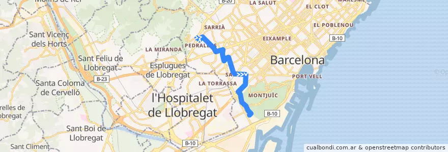 Mapa del recorrido V5: Pedralbes => Mare de Déu de Port de la línea  en Barcelona.