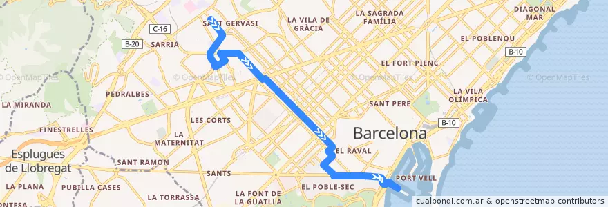 Mapa del recorrido V11 Bonanova => Estació Marítima (WTC) de la línea  en Barcelona.