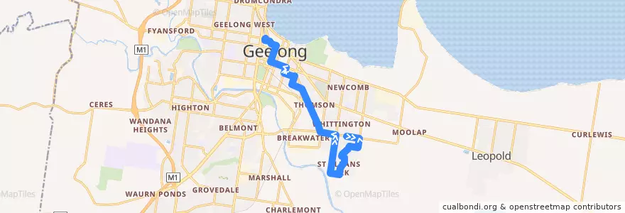 Mapa del recorrido Bus 31: Whittington => St Albans Park => Geelong Station de la línea  en City of Greater Geelong.