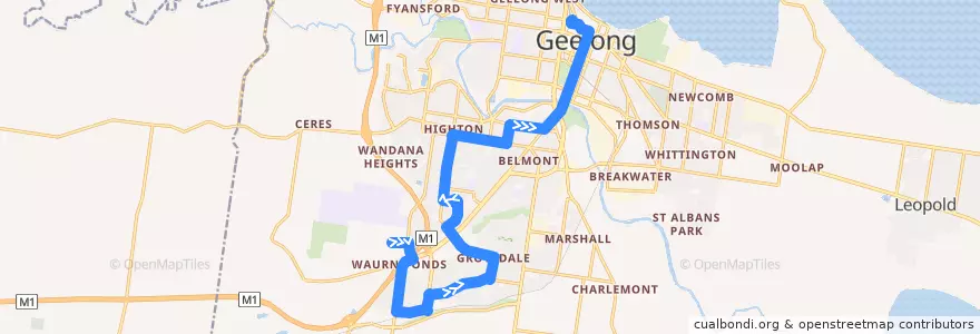 Mapa del recorrido Bus 42: Deakin University => South Valley Road => Geelong Station de la línea  en City of Greater Geelong.