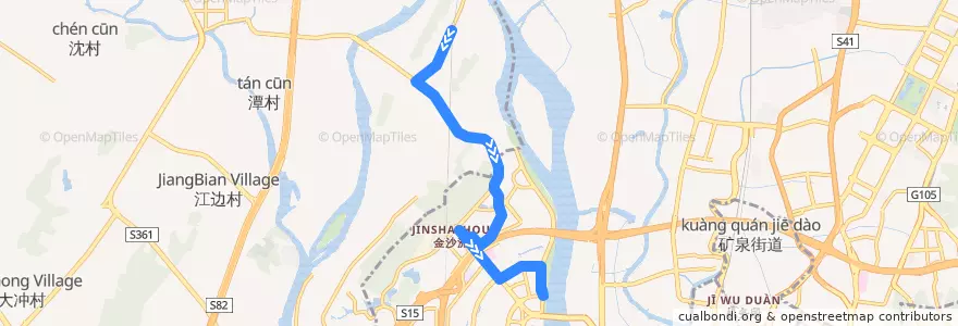 Mapa del recorrido 广657路[西华村(西华寺)总站-金沙洲码头总站] de la línea  en 广东省.