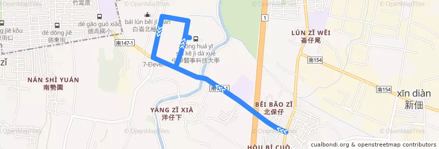 Mapa del recorrido 紅2(繞駛中華醫事科技大學_往程) de la línea  en 仁徳区.